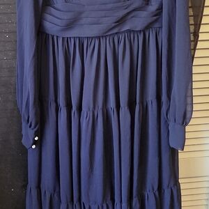 Navy Long-Sleeve Tiered Maxi Dress